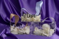 Panier de fleurs de mariage en acrylique personnalisé Boîte de paniers en acrylique moderne pour pétales Nom de seau personnalisé