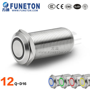 12mm 평면형 링 조명 스테인리스/니켈 도금 황동 푸시 버튼 스위치 순간 작동 5A <span class=keywords><strong>250V</strong></span> IP65 버튼 스위치 - Product Image 2