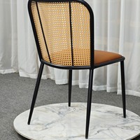 Chaise de salle à manger rembourrée personnalisable avec dossier en cannage et cadre noir, assise caramel, moderne, pour café, restaurant, hôtel, maison, bureau, salle de sport
