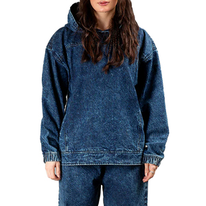 Sweat à capuche en denim tricoté personnalisé pour femme, style streetwear décontracté, manches longues, cordon de serrage réglable, logo frontal ODM - Product Image 4