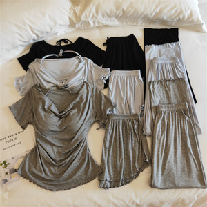 Pyjama en modal pour femme, ensemble short à manches courtes et pantalon long, fin, doux, avec soutien-gorge intégré, tenue d'intérieur - Product Image 3