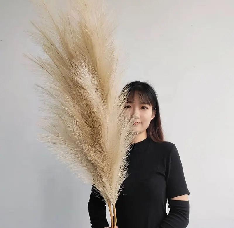 High Quality Wedding Decoration Faux Pampas Boho Style Large Fluffy Grey Beige Artificial Dried Pampas Grass For Sale