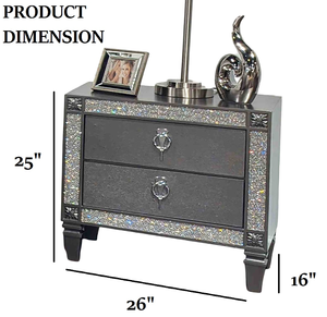 Table de chevet moderne style glamour, écologique, avec poignées en nickel, pieds coniques, garniture en acrylique, finition grise, meubles de chambre à coucher - Product Image 6