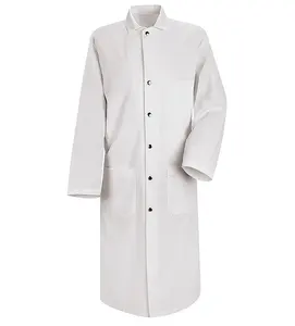 45 Inch Men's Three Pockets Snap Front Butcher White Lab Coat