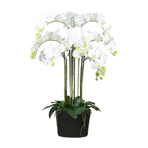 White quality silk artificial orchid in vase white orchid potted plant phalaenopsis orchids artificial flowers with pot