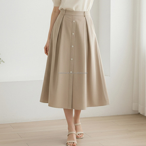 <span class=keywords><strong>Falda</strong></span> Midi Plisada Elegante <span class=keywords><strong>con</strong></span> Botones y Cintura Alta, Personalizada OEM, para Oficina, Informal, Larga, <span class=keywords><strong>con</strong></span> Bolsillos, para Mujer - Product Image 1