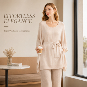 Pull court en cachemire pour femme, tricoté, à nouer à la taille, épais et chaud, avec logo personnalisé, haut de gamme, doux, confortable et polyvalent - Product Image 4