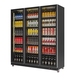 Frigorífico bebida refrigerador comercial 3 portas cor preta