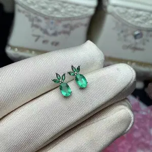 Hot Popular Luxury Indian Trendy Girls 925 Sterling Silver Fancy Natural Emerald Earrings For Women