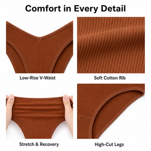 Low Rise Cotton Rib Panties V Waist High Cut Legs Soft Stretch 7 Colors Everyday Comfortable Breathable Women's Panties - Product Image 3