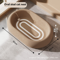 Lit-griffoir ovale et carré pour chat, tapis de repos pour chat en tissu de chanvre résistant à l'usure avec jouet à suspendre en forme de balle, tapis de sommeil pour animaux de compagnie