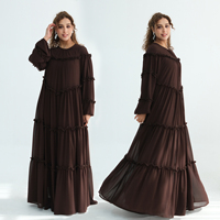 Robe longue élégante en mousseline double couche à volants superposés pour femme musulmane, idéale pour mariage et Aïd (vente en gros)