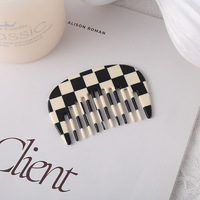 Peigne à cheveux mini en forme de U à dents larges, motif marbré texturé, en acétate, style rétro japonais coréen pour filles