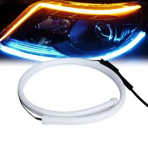 RCJ LED Lights 12V Car Daytime Running Light Waterproof DRL Flexible Guide Strip Turn Signal Lamps Auto LED Daily Lights