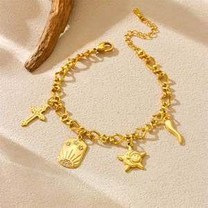Fine Charm Bracelet Gold Plated Cross Sun Starfish Pendant For Women Everyday Wear Stainless Steel Jewelry B1638 - Product Image 2