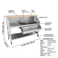 Comptoir de bar mobile en acier inoxydable commercial avec évier intégré, bac à glace et porte-bouteilles
