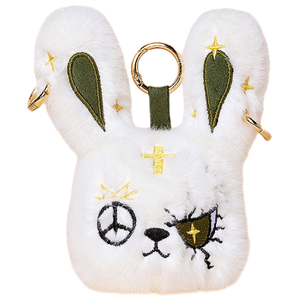 <strong>Purple</strong> <strong>Panda</strong> &amp; White Rabbit Plush Key Chain Bundle, Bandage Embroidery, Fluffy Bag Accessories for Kids - Product Image 4