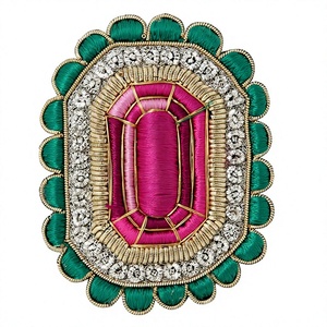 THREEATONE ENTERPRISES Broche de luxe brodée de fils de bullion, motifs floraux, conception sur mesure, en tissu toile, avec aimant - Product Image 1