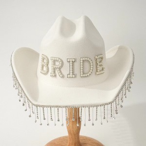 Hot Bachelorette Party Femmes Cowgirl Chapeau BRIDE Lettre Strass Gland Perle pour Mariage De Mariée En Plein Air Plage Utilisation Commerciale - Product Image 3