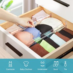 Separadores de ropa y ropa interior ajustables de plástico PS transparente para cocina, organizador moderno para cajones de baño - Product Image 6