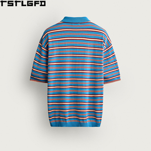เสื้อโปโลถักลายแจ็คการ์ดแบบกำหนดเองสำหรับผู้ชาย สีน้ำเงิน แดง ครีม คอเสื้อตัดกัน แขนสั้น ผู้ผลิตเสื้อโปโลชาย ขายส่ง - Product Image 3