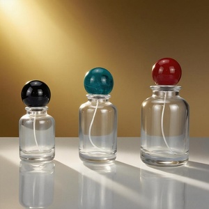 Luxury Round 30ml 50ml 100ml clear <b>Empty</b> Crimp Glass Perfume <b>Bottle</b> with Round Neck Colorful Resin Ball Lid - Product Image 1