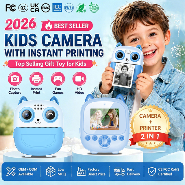 Kids Instant Print Camera, 57mm Thermal Paper Compatible, 1080P HD Digital Camera for Kids Gift