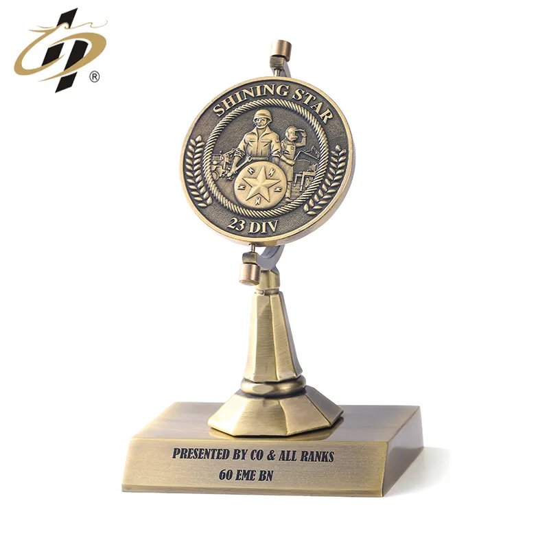 New design zinc alloy antique brass custom metal rotate souvenir plaque trophy