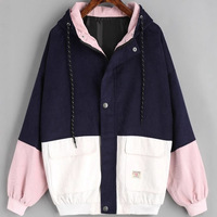 Veste de baseball à capuche ample de style coréen inspirée du style universitaire, veste de travail en velours côtelé pour femme