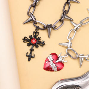 Gothic Studded Necklace Zinc Alloy Spike <b>Chain</b> <b>Cross</b> Heart Pendant Punk Fashion Party Jewelry - Product Image 4