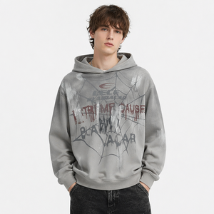 Felpa con Cappuccio Personalizzata con Graffiti di <span class=keywords><strong>Ragno</strong></span> Dipinto, Stile Retrò, Casual Oversize per Uomo, 100% Cotone, Ricamata, Vintage - Product Image 1