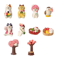 Figurine de chat fée en résine peinte à la main en gros, série pique-nique fleurs de cerisier, mini ornement décoratif pour la maison, cadeau
