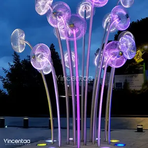 Vincentaa Modern Custom Outdoor Park Square Metal Mesh Sculpture LED Light Large Size Sculpture