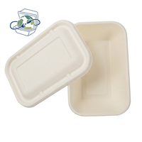 Suikerrietbagasse bento box met deksel, wegwerpbaar, biologisch afbreekbaar, composteerbaar, rechthoekige voedselcontainer voor afhaalrestaurants
