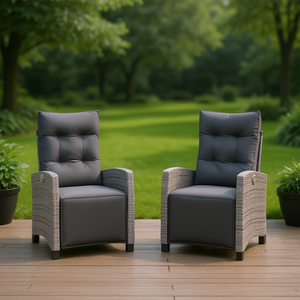 Set di 2 Sedie da Giardino in Rattan Grigio Reclinabili Manualmente, Arredamento da Esterno dal Design Contemporaneo - Product Image 3