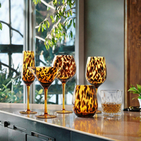 Ensemble de verrerie moderne pour mariage en verre brun, vaisselle Joy, verres à boire côtelés à pois léopard, tasse en verre faite à la main