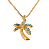 Collier pendentif personnalisé style océan en coquille d'ormeau, acier inoxydable plaqué or 18 carats