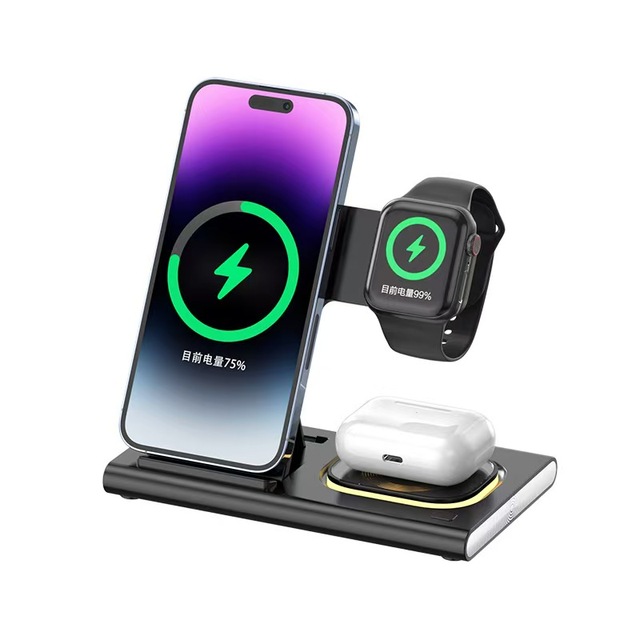 3 in 1 Foldable Charging Station for Apple Products,Fast Wireless Charger Travel Dock Adapter&Light for iPhone 17 16