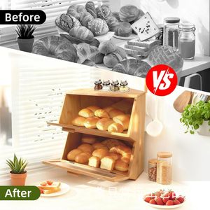 กล่องขนมปังไม้ไผ่ Zhang Changyun 2 ชั้น พร้อมหน้าต่างอะคริลิคสำหรับจัดเก็บในครัว - Product Image 2