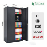 Armoire de classement en acier à deux portes battantes, verrouillable, noire, pour bureau, maison, école, meuble de rangement