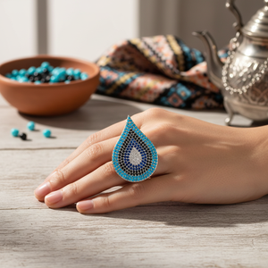 Anillo de racimo tradicional turquesa forma de pera única Buena Suerte diseño de ojo turco venta al por mayor joyería de plata de ley 925 hecha a mano - Product Image 3