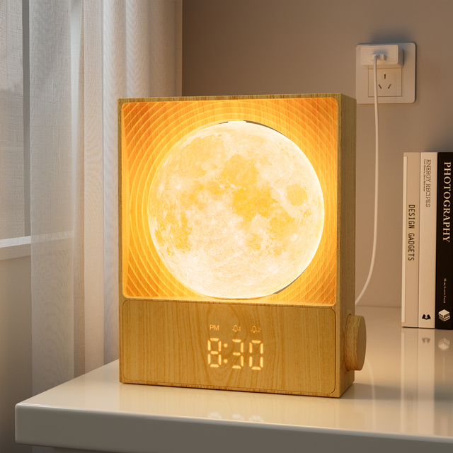 Sunrise LED Alarm Clock for Heavy Sleepers with Rotatable Moon Light Gentle Wake-Up Night Lamp for Bedrooms