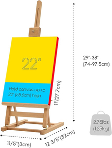 Chevalet de table en bois massif avec cadre en H, 38'' de haut, pour toile de peinture 25'', chevalet d'art de bureau - Product Image 1