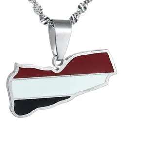 Yiwu Aceon Stainless Steel Country Flat Jewelry Customized Colorful Enamel Election Support Yemen Map Flag Pendant
