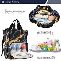Sac à dos de voyage ALAZA Fashion noir en nylon imperméable et durable, motif Puakenikeni, personnalisé, pour maman, sac à couches pour bébé, design Hawaï, doré
