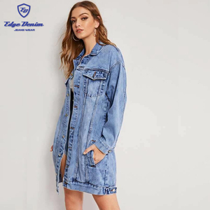Haute qualité Personnalisé mode de Lavage à l'eau de Javel Palangre avant poche <span class=keywords><strong>veste</strong></span> <span class=keywords><strong>en</strong></span> <span class=keywords><strong>jean</strong></span> <span class=keywords><strong>oversize</strong></span> - Product Image 2