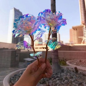Rose en or 24 carats, cadeau, fleurs artificielles colorées, roses en verre pour la Saint-Valentin, décoration florale pour fête de Noël - Product Image 3