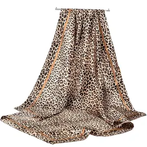 Lenço quadrado de cetim de seda, grão de leopardo, estampa de animal, 90*90cm