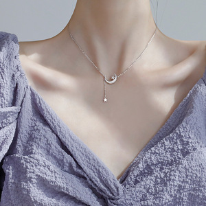 Collana a catena con clavicola in acciaio inossidabile atmosferico coreano ciondoli con stella e luna collana non sbiadita - Product Image 3