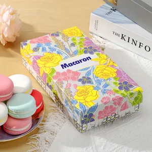 Customized illustration and text Base and Lid folding packaging box for portable candy color mini macarons storage box